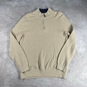 Vintage Club Room Tan 100% Cotton Quarter Zip Sweater Medium